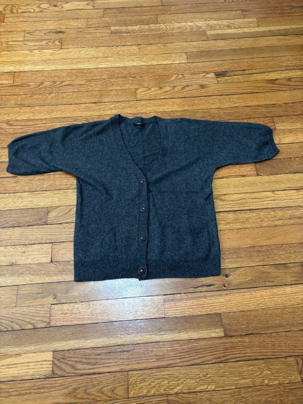 Talbots Womens Grandma Cardigan Sweater Small Gray 3/4 Sleeve V-Neck Button Up